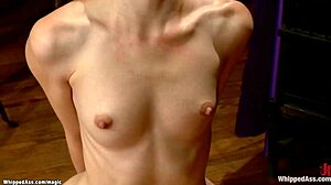 skinny lesbian bound tight, whipped hard, and fucked deep in kinky domination scene