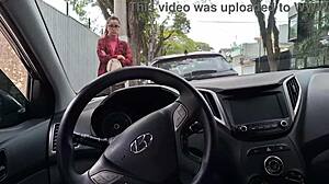 Risky public handjob for student on the street