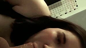 big tits gags on my cock before she gets cum facial