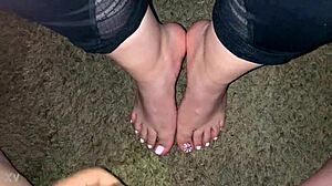 Hot latina amateur gets cumshot on her feet in pov