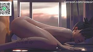 i’m obsessed with dva, tracer, and widow licking mercy in 3d hentai