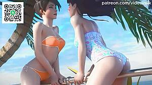i’m obsessed with dva, tracer, and widow licking mercy in 3d hentai