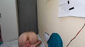 Gay man jerks off with socks on his cock in fetish solo session