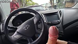 Risky public handjob for student on the street