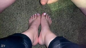 Hot latina amateur gets cumshot on her feet in pov