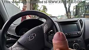 Risky public handjob for student on the street