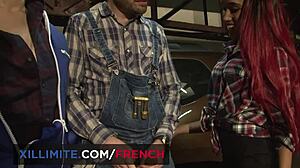 Redhead Molly and Shirinna in hot garage action