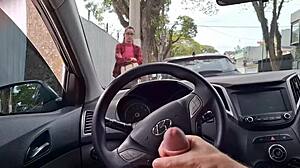 Risky public handjob for student on the street