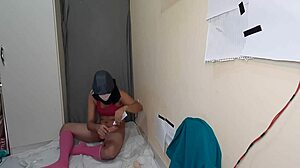 Gay man jerks off with socks on his cock in fetish solo session