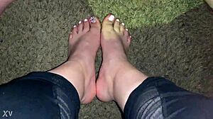 Hot latina amateur gets cumshot on her feet in pov