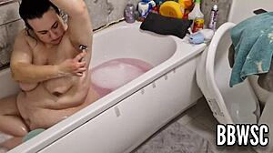 Pervert Caught Spying on BBW Washing Huge Floppy Tits