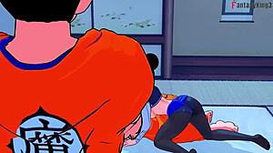 Chichi bangs Goku while Gohan watches in Dragon Ball fantasy.