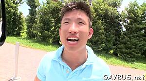 Blindfolded stud tricked into gay oral action