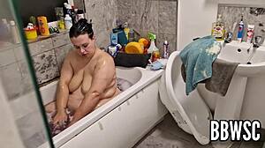 Pervert Caught Spying on BBW Washing Huge Floppy Tits