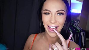 MJ Fresh, a brunette dirty girl, gets unexpected doggystyle blowjob and pussy riding.