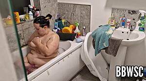 Pervert Caught Spying on BBW Washing Huge Floppy Tits