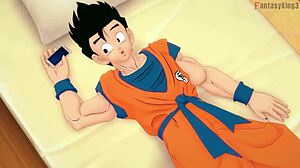 Chichi bangs Goku while Gohan watches in Dragon Ball fantasy.