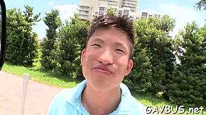 Blindfolded stud tricked into gay oral action