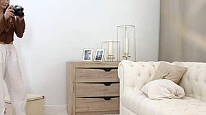 Petite teen doll takes on two guys in wild MMF