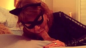 catgranny in costume sucks batman hard in wild cosplay scene