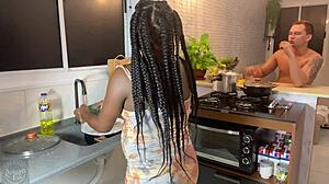 Kitchen Quickie for Pregnant Bruna Black, Cum in Tight Pussy