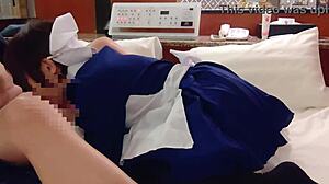 asian couple in nurse costumes gives blowjob and orgasm in homemade fetish video