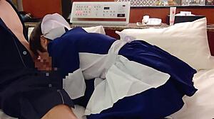 asian couple in nurse costumes gives blowjob and orgasm in homemade fetish video