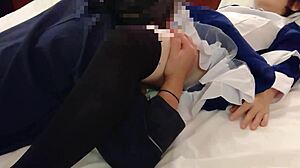 asian couple in nurse costumes gives blowjob and orgasm in homemade fetish video