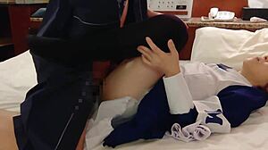 asian couple in nurse costumes gives blowjob and orgasm in homemade fetish video