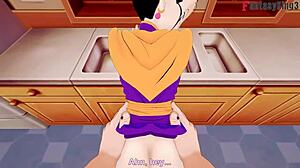 ドラゴンボールZのチチがキッチンに挟まる