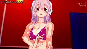 super sonico gets horny while modeling for you - super sonico