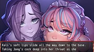 Harem girls compete in a ghostly blowjob contest