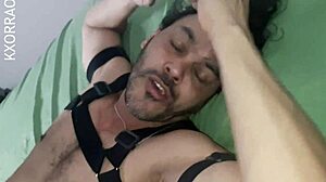 Muscular and handsome man in bareback cock action in an amateur video