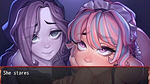 Harem girls compete in a ghostly blowjob contest