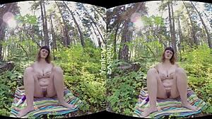 Beautiful woman Sosha Belle's solo pleasure outdoors with a happy ending