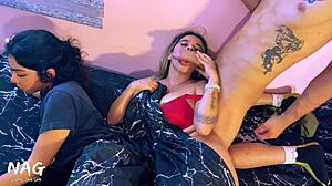 Oh wow, my girlfriend brings her friend over, and I end up fucking her right beside my girlfriend!