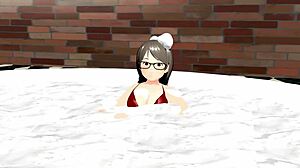 Kyo Anime Girl Hiding Her Body with Only Bubbles in Bubble Bath!