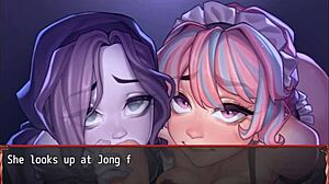 Harem girls compete in a ghostly blowjob contest