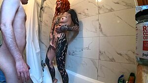 Steamy shower scene with a tattooed Latina babe Xio Xander