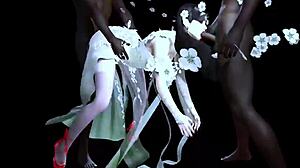 Two BBCs pound big-boobed chick in 3D animation