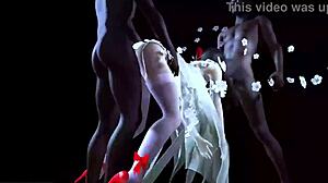 Two BBCs pound big-boobed chick in 3D animation