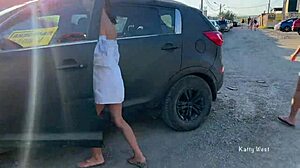 Two teen girls boldly walk in public without panties, flashing their nude asses and pussies outdoors