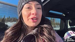 Beautiful big tits bounce while being fucked hard on the slopes