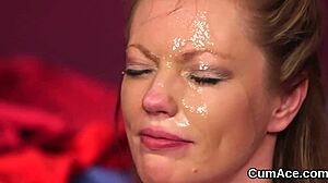 Unusual beauty gets covered in cum in a facial finish