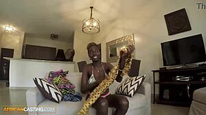 Stunning African model lured into rough casting sex during bikini shoot chaos