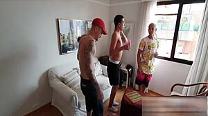 Amateur bodybuilder Eric Diaz in group sex scene