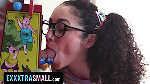 Wow, petite pigtail cutie in fishnets gets tight pussy stretched by monster cock. Exxxtra small 18+ action!