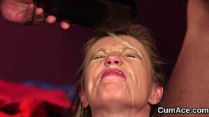 Unusual beauty gets covered in cum in a facial finish