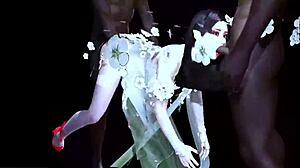 Two BBCs pound big-boobed chick in 3D animation