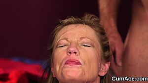 Unusual beauty gets covered in cum in a facial finish